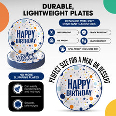 7 In. Blue Birthday Print Paper Plates | 100 Count