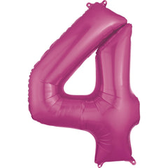 Bright Pink Number 4 Foil Balloon - Pack of 4