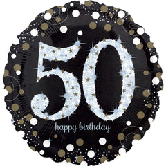 Sparkling 50th Birthday Mylar Balloon - 18 Inch - Pack of 5