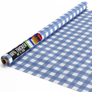 40 In. x 100 Ft. Premium Blue Gingham Plastic Table Roll | 6 Pack