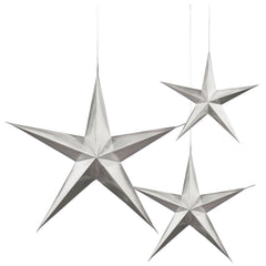 Silver 3D Hanging Star Decorations, 3-pcs - Case of 32