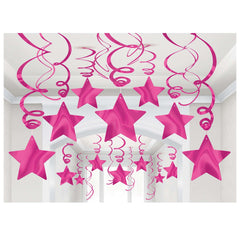 Pink Star Swirl Decorations, 30-ct - Case of 48