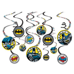 DC Justice League Batman Swirl Decorations, Black/Yellow, 10-inch, 12-ct - Pack of 6