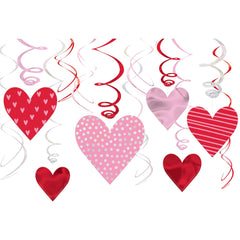 Valentine's Day Heart Swirl Hanging Decorations - Metallic Finish, 12-pcs - Pack of 9