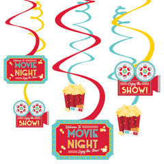 Movie Night Swirl Decorations, Red/Blue, 10-inch, 12-ct - Case of 48
