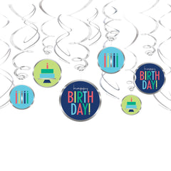 Modern Happy Birthday Swirl Decorations, 12-pcs - Pack of 12