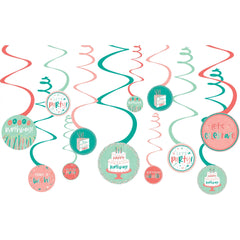 Happy Cake Day Birthday Swirl Decorations, Blue/Pink, 10-inch, 12-ct - Pack of 12