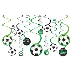 Soccer Swirl Hanging Decorations, Green/White, 10-inch, 12-ct - Case of 48
