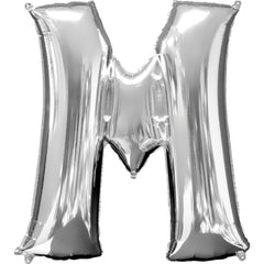Silver Metallic Letter M Foil Balloon - Pack of 5
