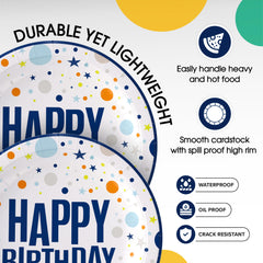 9 In. Blue Birthday Print Paper Plates | 1000 Count