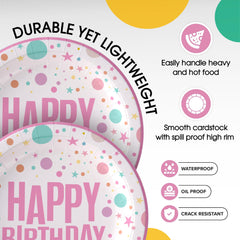 9 In. Pink Birthday Print Paper Plates | 1000 Count