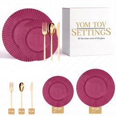 Mahogany Gemstone Deluxe Set | Plates & Gold Cutlery | Serves 40