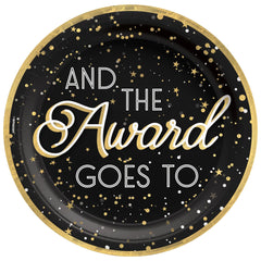 Awards Night "And the Award Goes To" Dinner Paper Plates, Gold/Black, 10-inch, 8-ct - Case of 24