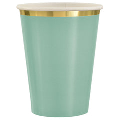 Elegant Gold Rimmed Mint Paper Cups - 12oz, 8-ct - Pack of 6