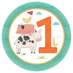 Friendly Farm 1st Birthday Dessert Paper Plates, 7 inch, 8-ct - Case of 72