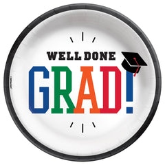 "Well Done Grad!" Round Paper Dessert Plates, 7-inch, 8-ct - Case of 6