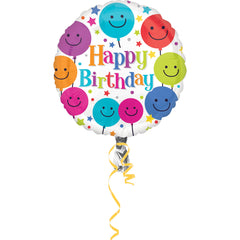 Colorful Smiley Happy Birthday Foil Balloon - 18 Inch - Case of 100