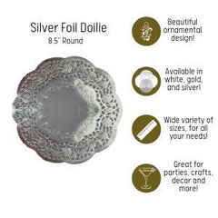 8 In. Round Silver Foil Doilies | 80 Count