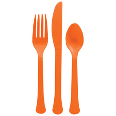 Vibrant Orange Heavyweight Plastic Cutlery Set - Pack of 12