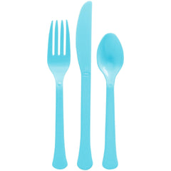Heavyweight Assorted Plastic Cutlery Set in Light Blue - Pack of 12