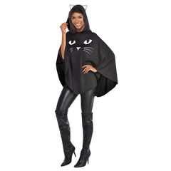 Cat Face Poncho with Hood, Black, One Size, Wearable Costume Accessory - Case of 12