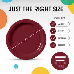 9 In. Burgundy Paper Plates | 1000 Count