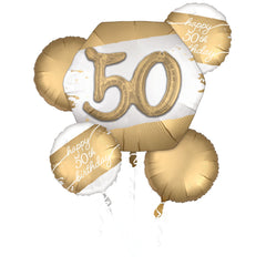 Golden Age 50th Birthday Foil Balloon Bouquet, 5 Piece Set - Pack of 3