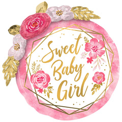 Sweet Baby Girl Floral Geo Deluxe Foil Balloon - Case of 50