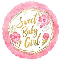 Sweet Baby Girl Floral Geometric Foil Balloon - 18 Inch - Pack of 10
