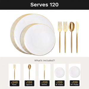 Classic Gold Deluxe Set | Plates & Gold Cutlery | Serves 120