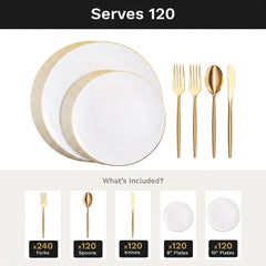Classic Gold Deluxe Set | Plates & Gold Cutlery | Serves 120