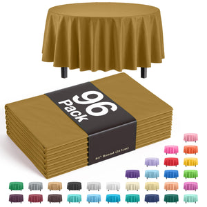 Premium Round Gold Plastic Table Covers | 96 Count