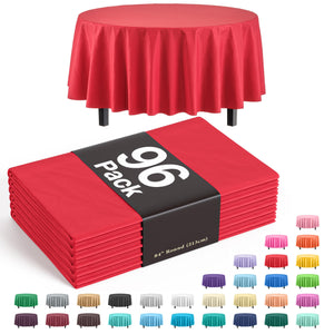 Premium Round Red Plastic Table Covers | 96 Count