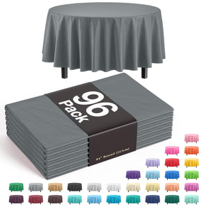 Premium Round Silver Plastic Table Covers | 96 Count