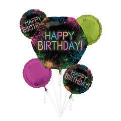 Neon Glow Happy Birthday Foil Balloon Bouquet, 5-pcs - Case of 24