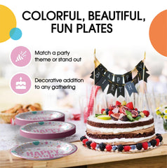 9 In. Pink Birthday Print Paper Plates | 1000 Count