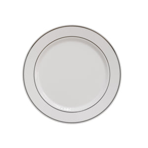 9 In. White/ Silver Line Design Plates | 40 Count