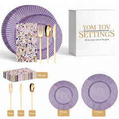Amethyst Gemstone Ultimate Set | Plates, Gold Cutlery & Napkins | Serves 120