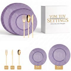 Amethyst Gemstone Deluxe Set | Plates & Gold Cutlery | Serves 40
