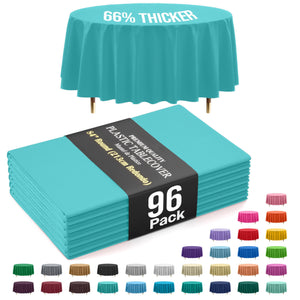 Premium Round Aqua Plastic Table Covers | 96 Count
