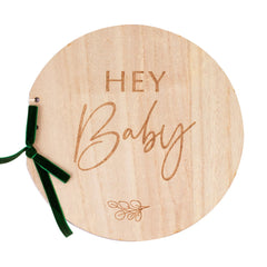 Hey Baby Wooden Circular Guest Book, Tan, 10-inch - Case of 10