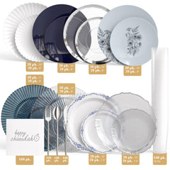 8 Nights, 8 Designs – Full Hanukkah Dinnerware Set for 20 | Silver