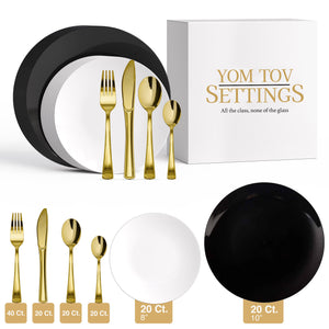 140 Piece Black & White Combo Set | Serves 20 Guests