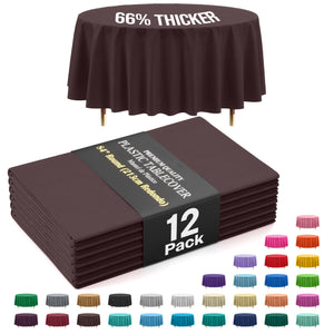 Premium Round Brown Plastic Table Covers | 12 Pack