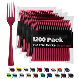 Heavy Duty Burgundy Plastic Forks | 1200 Count