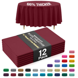 Premium Round Burgundy Plastic Table Covers | 12 Pack