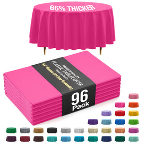 Premium Round Cerise Plastic Table Covers | 96 Count