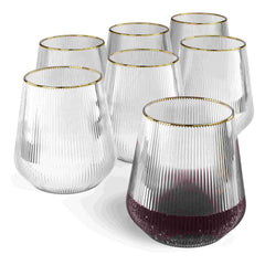 12 Oz. Clear/Gold Stemless Ridged Wine Tumblers | 24 Count