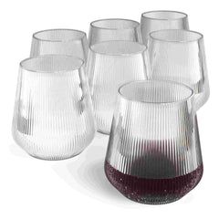 12 Oz. Clear Stemless Ridged Wine Tumblers | 24 Count