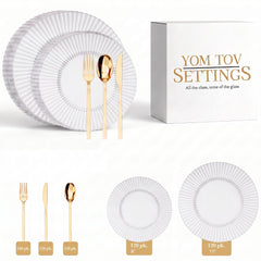 Crystal Gemstone Deluxe Set | Plates & Gold Cutlery | Serves 120